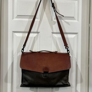 Vintage Delfino Black Brown Leather Satchel Messenger Briefcase Shoulder Bag
